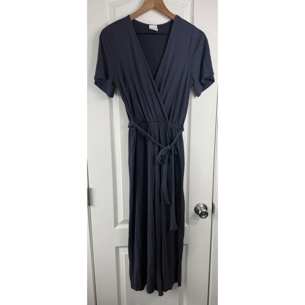 LIA Love Is All Womens S Blue Gray Wrap Wide Leg Jumpsuit Tie Waist Modal
